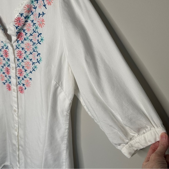 Molly & Isadora Size 1X Button Down Blouse Embroidered Blouse Top Boho Bohemian - Picture 8 of 12